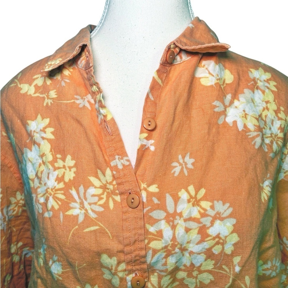 Relativity Floral Orange Linen Button-Up Shirt - Picture 4 of 11